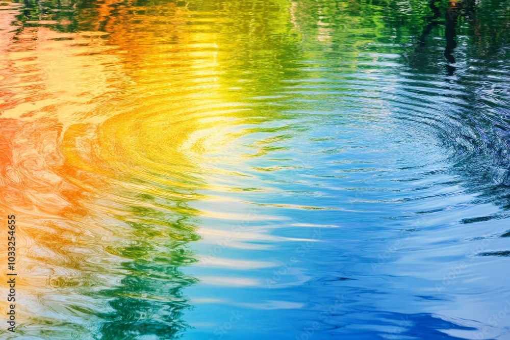 Poster abstract water reflection with ripples and colorful light.
