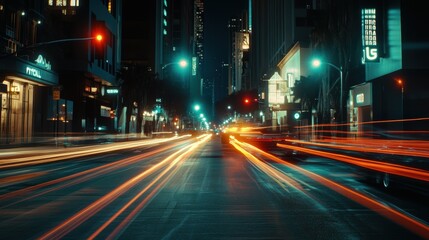 Naklejka premium City street at night with light trails.