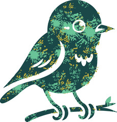 Cute flying bird retro cartoon style. Funny character for baby and kids design. Vector illustration