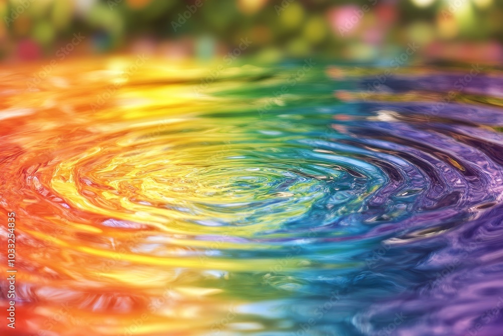 Poster abstract image of colorful ripples in water, creating a rainbow effect.