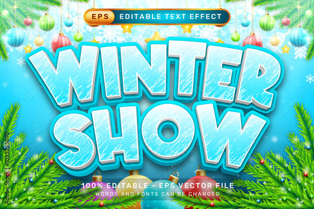 Aufkleber winter snow 3d text effect and editable text effect with winter snow background