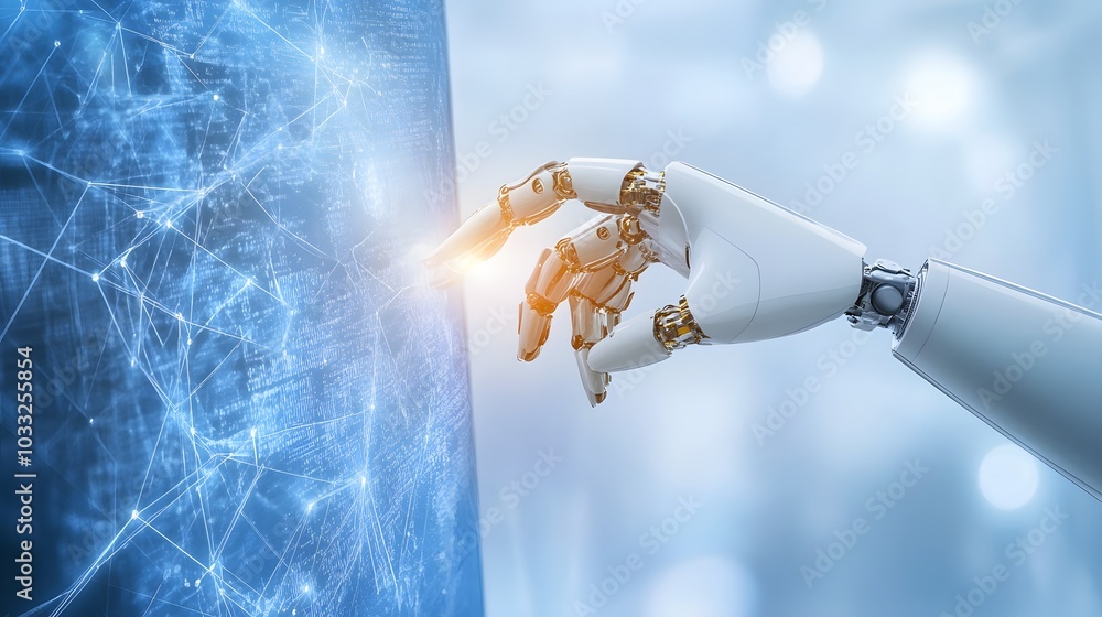 Aufkleber robotic hand interacting with a digital network interface