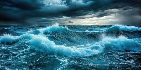 Fototapeta premium Rough sea with storm clouds overhead.