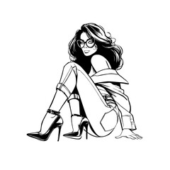 Woman Sitting Outline Drawing