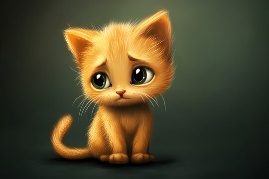 sad cartoon kitten, illustration