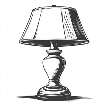 recommend clip art: Minimal line art style table lamp, isolated on white background.