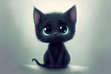sad cartoon kitten, illustration