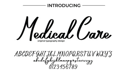 Medical Care Font Stylish brush painted an uppercase vector letters, alphabet, typeface