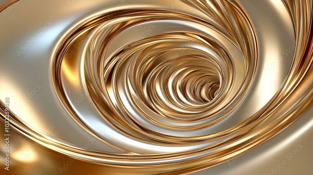 Poster a mesmerizing spiral pattern in gold and silver tones, creating a sense of depth and motion.