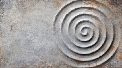 A textured surface featuring a prominent spiral design, set against a muted background, conveying a sense of depth and abstract artistry.