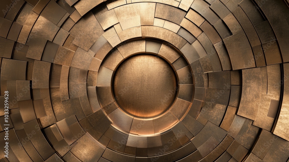 Poster A circular, textured design featuring concentric rings of bronze tones, creating an intricate and visually engaging pattern.