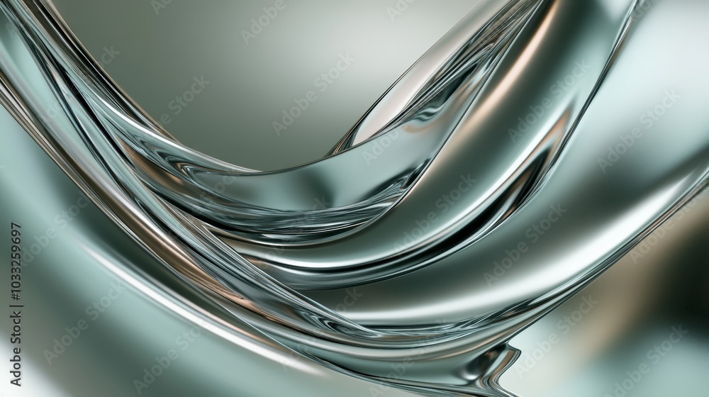 Poster abstract metallic waves create a fluid, dynamic visual effect, showcasing smooth contours and reflec