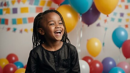 Female african girl in black attire on kids party background