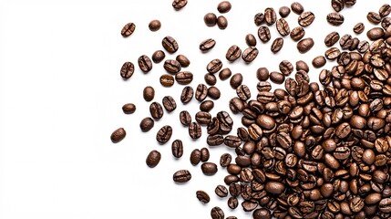 A collection of richly colored coffee beans sprawled across a light backdrop, highlighting their distinctive textures for connoisseurs and culinary creators alike.