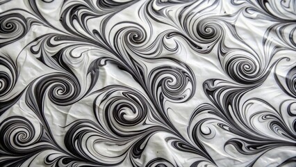 Abstract black and white swirls on wax paper