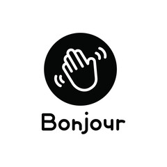 Bonjour text with hand wave icon web design in vector © Hindi