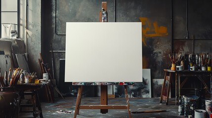 Empty canvas on an easel in a studio