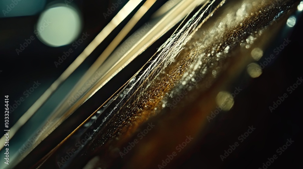 Poster Close-up of a Wooden Surface with Blurred Lights and Stringy Texture