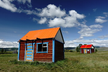 Obraz premium asia, mongolia, traditional, village, house, landscape, rural life,