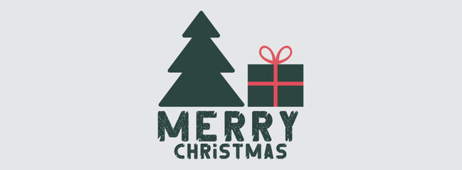 Merry Christmas With Christmas Tree And Gift Box Banner Design