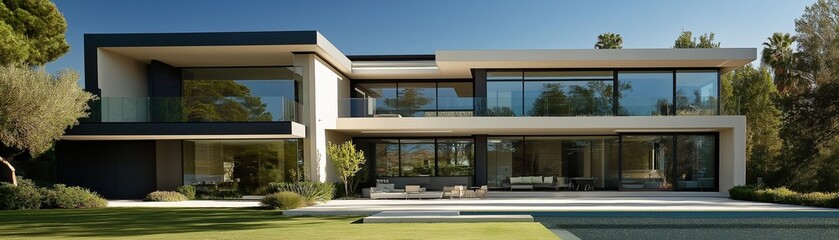 A modern sleek minimalist two-story house.