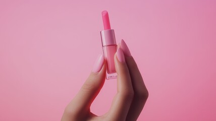 Woman Hand holding Pink lip gloss tint with color shading pallete smudge gel,Liquid lipsticks with smudge stroke paint,makeup cosmetic lips, product mockup for beauty fashion,swatch color,template.