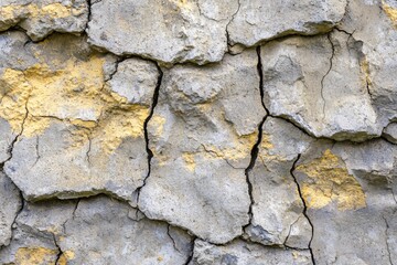 Obraz premium Cracked Concrete Wall Texture: Weathered Surface with Yellow Paint