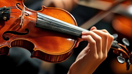 Fototapeta premium Close-up of a Musician's Hand Holding a Violin