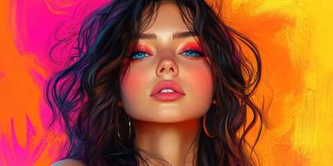 Obraz premium Closeup of a woman's face with colorful background.