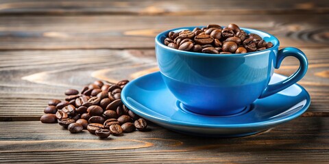 Fototapeta premium blue cup and saucer filled with coffee beans