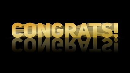 Congrats 3d reflection lettering gold text on black background. Congratulations stylish pattern