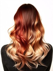 Fototapeta premium The striking two-tone hair gleams with contrasting hues, highlighting a chic and distinctive style against a clean white backdrop.