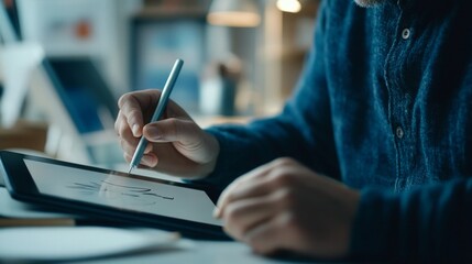 Naklejka premium Digital Art: Artist Creates Artwork on Drawing Tablet
