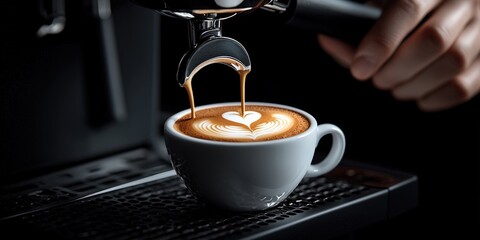 Fototapeta premium Barista Pouring Latte Art Coffee Espresso Machine Heart Design