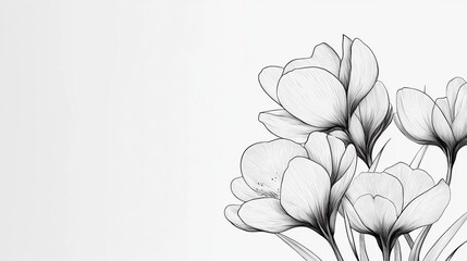 Minimal Line Drawing of Blooming Crocuses