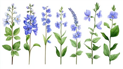 Blue Wildflowers in Watercolor for Nature Designs