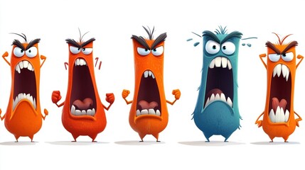 Colorful Cartoon Characters Expressing Anger and Frustration