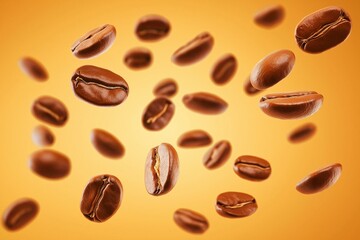 Coffee beans falling in the air by generative ai