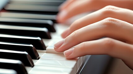 Obraz premium A Close-Up of Fingers Playing a Piano Keyboard