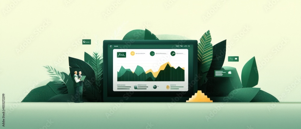 Poster innovative modern office environment featuring business executives engaging with advanced analytics 