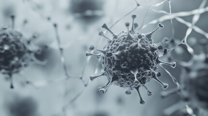 Three-dimensionalof the gray Epstein-Barr virus with visible structural details