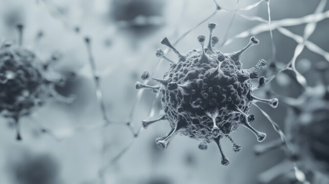 Three-dimensionalof the gray Epstein-Barr virus with visible structural details