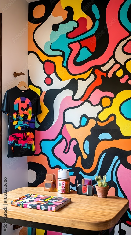 Poster abstract wall art with colorful shapes and patterns