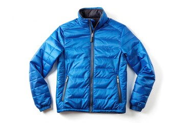 Blue jacket isolated on white background with shallow depth of field