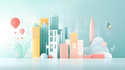 Fototapeta premium Abstract Cityscape Illustration with Balloons and Geometric Shapes