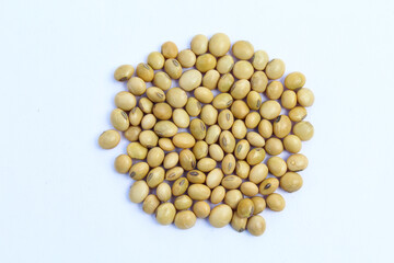 Soybean seeds on white background 