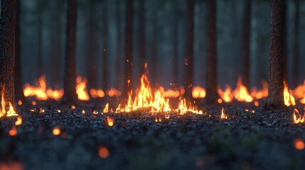Fototapeta premium Forest Fire Flames Burning In Woods Danger Wildfire Nature Disaster