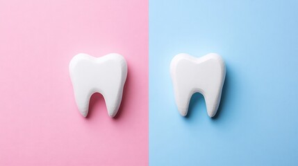 White papercut teeth arranged a split pink and blue background with space for text on one side A minimalistic dental health concept ideal for promoting oral care awareness and dental checkups