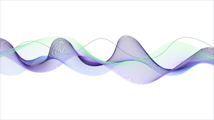 Purple and blue Sound wave line curve on a white background. Abstract colorful flowing wave lines isolated on white background. Abstract wave flowing lines patterns. 