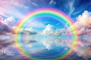 Pastel colors reflected on a rainbow cloud background